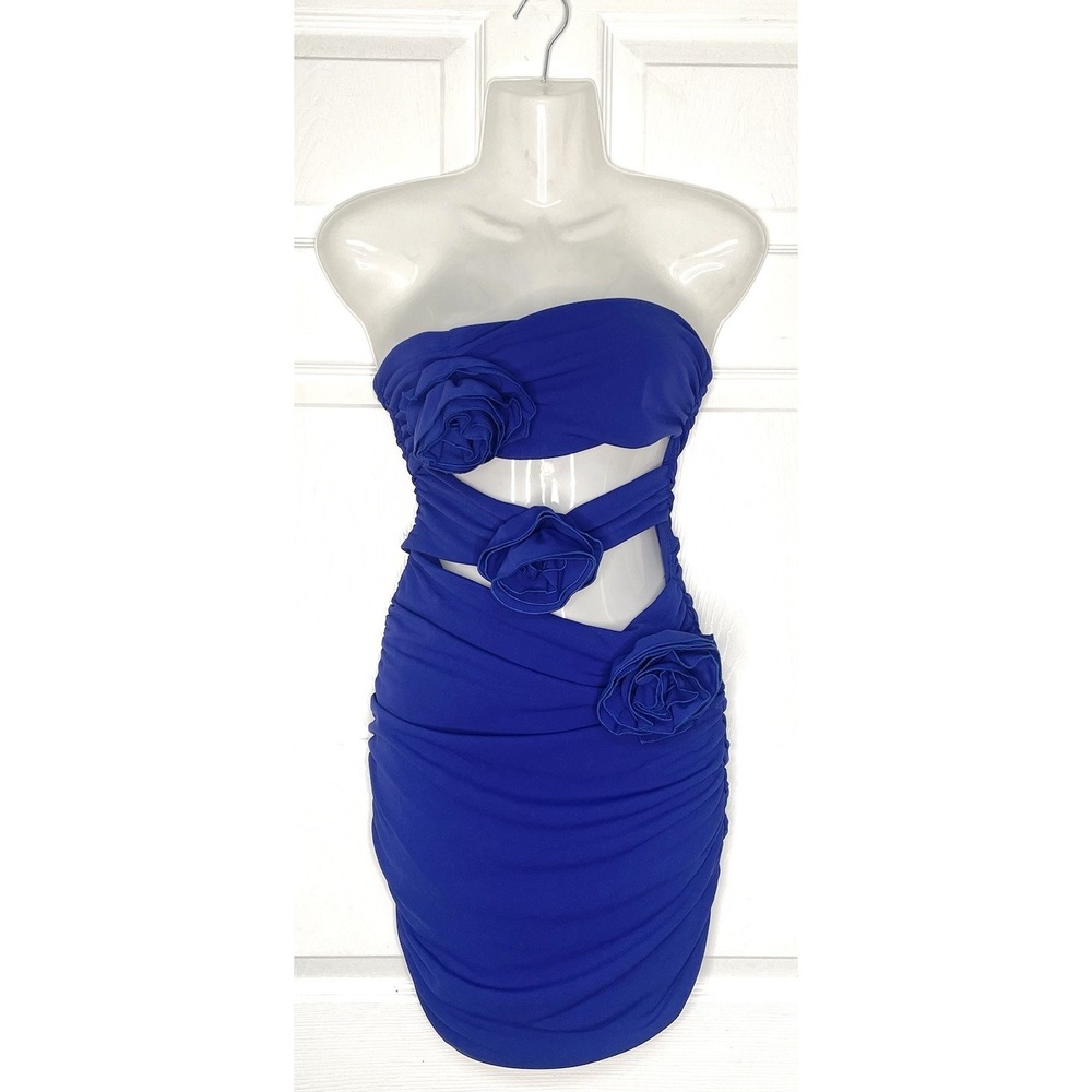 Zara Womens Small Blue Violet Cut Out Floral Mini Dress NWT Sexy Party Baddie
